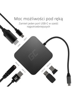 GREEN CELL ADAPTER, PRZEJŚCIÓWKA HUB USB-C 6W1