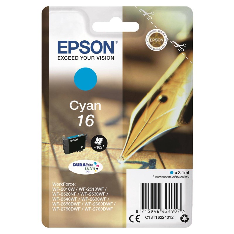 Tusz oryginalny EPSON T1622 C13T16224012 Cyan  3,1 ml