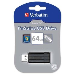 Verbatim USB flash disk, USB 2.0, 64GB, PinStripe, Store N Go, czarny, 49065, USB A, z wysuwanym złączem