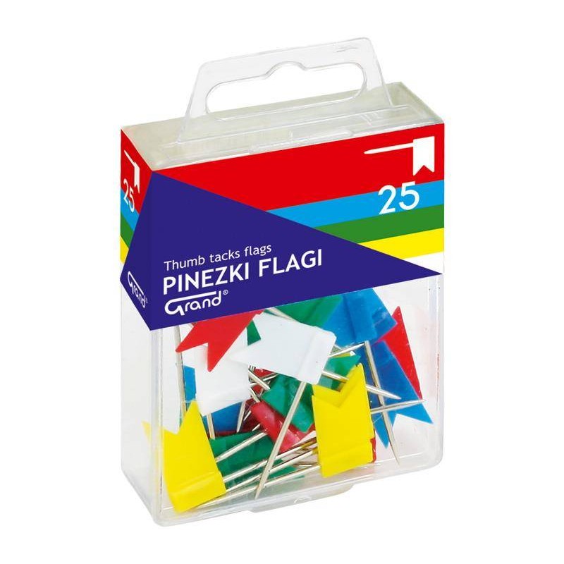 Pinezki tablicowe flaga w pojemniku plastikowym Grand 110-1001 25szt