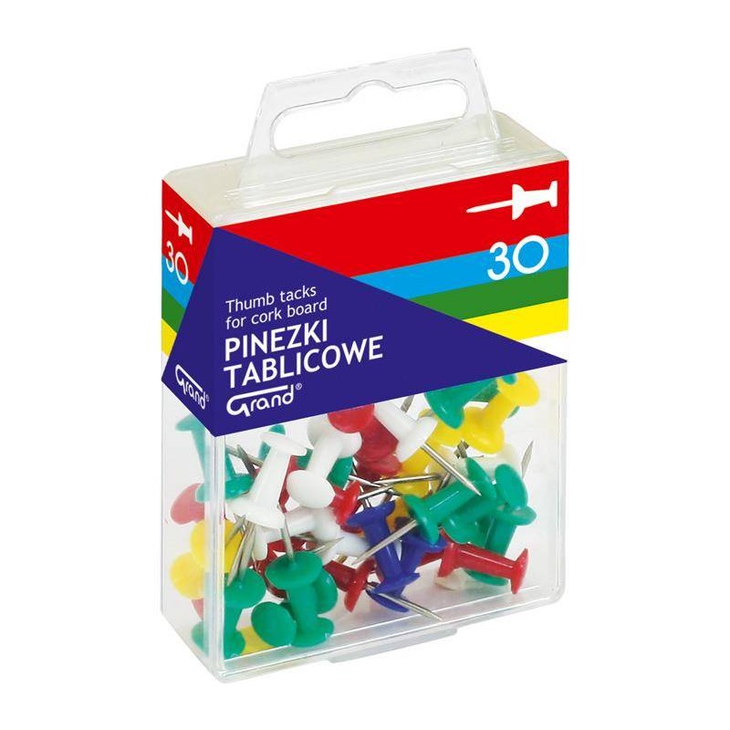 Pinezki tablicowe kolorowe w pojemniku plastikowym Grand 110-1419 30szt