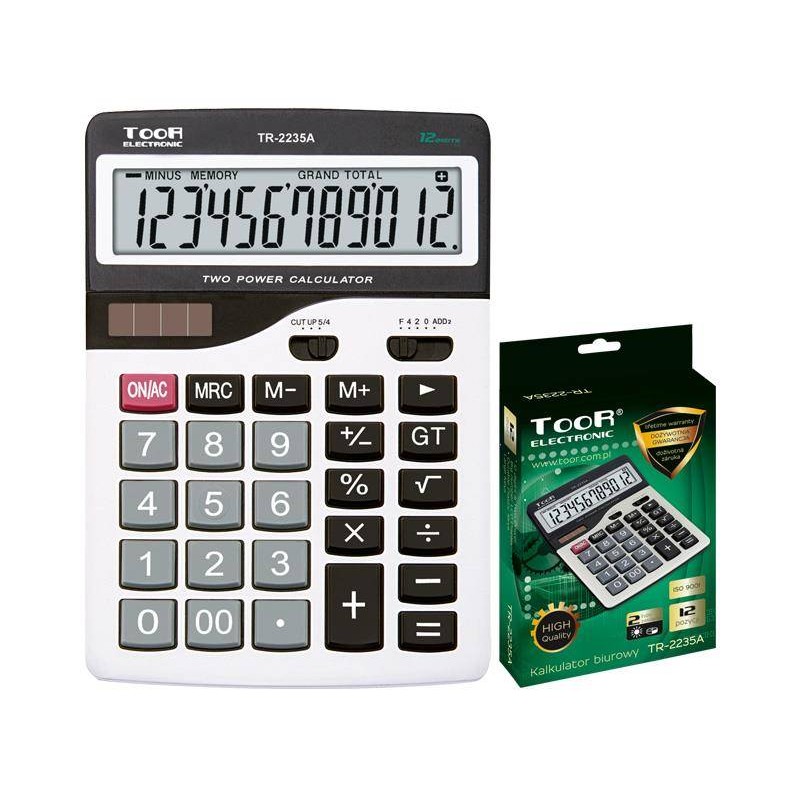 Kalkulator biurowy 12cyfr Toor Electronic TR-2235A-W 120-1451 zasilanie solarne + bateria 208x146x39mm