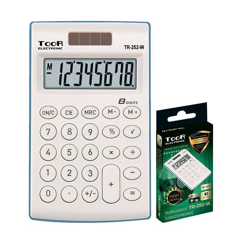 Kalkulator kieszonkowy 8cyfr Toor Electronic TR-252-W 120-1418 biały zasilanie solarne + bateria 101x62x11mm
