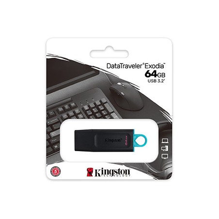 Kingston USB flash disk, USB 3.0, 64GB, DataTraveler Exodia, czarny, DTX/64GB, USB A, z osłoną