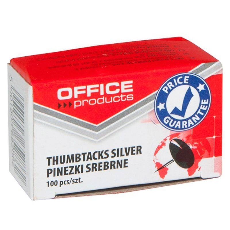 Pinezki srebrne OFFICE PRODUCTS 100szt