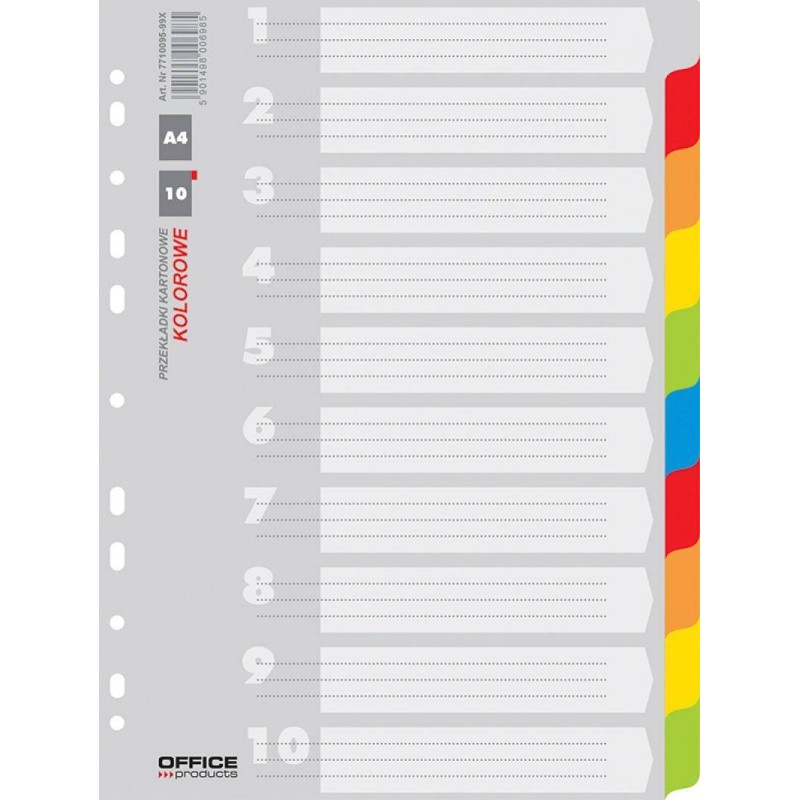 Przekładki A4 OFFICE PRODUCTS mix kolorów karton 170g/m² 10kart