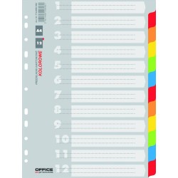 Przekładki A4 OFFICE PRODUCTS mix kolorów karton 170g/m² 12kart