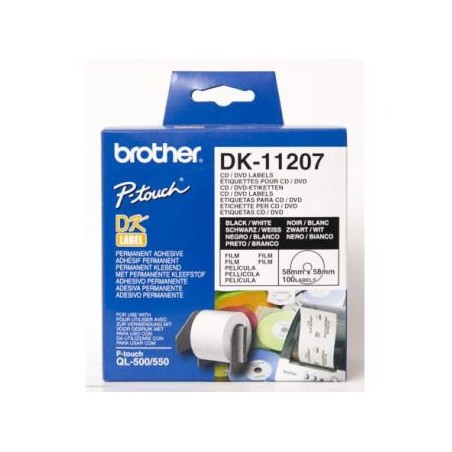 Brother etykiety na CD 58mm, biała, rolka folii, 100 szt., DK11207, do drukarek typu QL