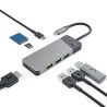 USB (3.1) hub 7-port, HUBGC01, szary, długość przewodu 15cm, Green Cell, 3xUSB-A,1xUSB-C, 1xHDMI, 1xSD,1xmicroSD, wspar. 4K