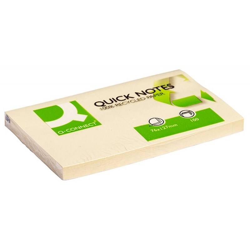 Karteczki samoprzylepne 127x76mm Q-CONNECT 100% Recycled żółte 100kart