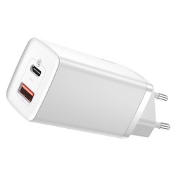 Ładowarka sieciowa Baseus GaN2 Lite, USB + USB-C, 65W, EU (biała)