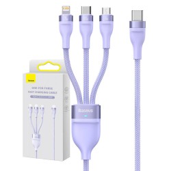 Kabel USB 3w1 Baseus Flash Series 2, USB-C + micro USB + Lightning, 100W, 1.5m (fioletowy)
