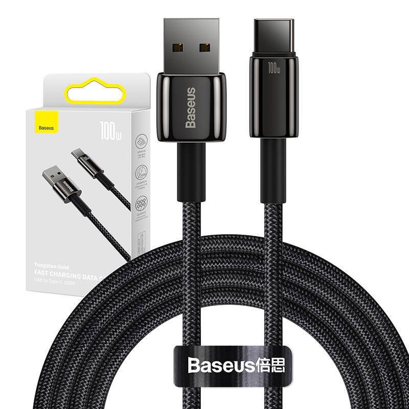Kabel USB do USB-C Baseus Tungsten Gold, 100W, 2m (czarny)