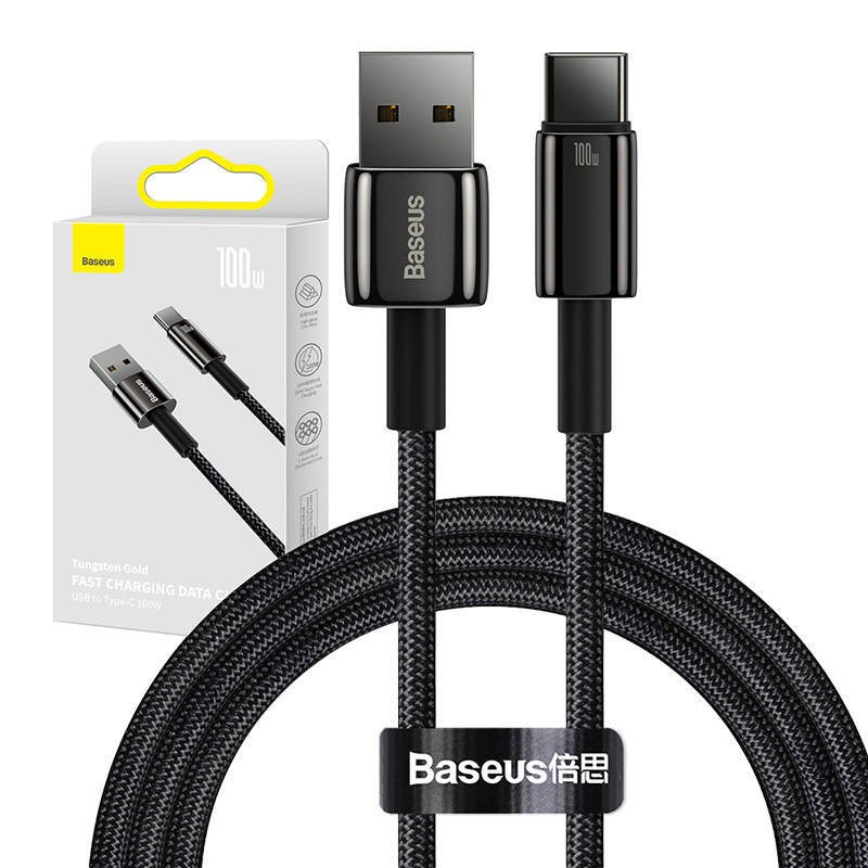 Kabel USB do USB-C Baseus Tungsten Gold, 100W, 1m (czarny)