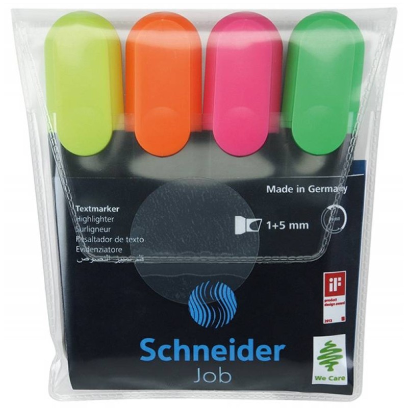 Zakreślacze SCHNEIDER Job mix kolorów 1-5mm 4szt