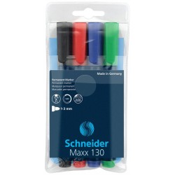 Markery permanentne SCHNEIDER Maxx 130 mix kolorów okrągła 1-3mm 4szt