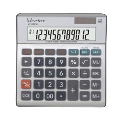 Kalkulator biurowy 158x151.5x29mm VECTOR KAV VC-500VII srebrny solarne+bateria