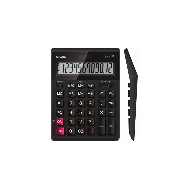 Kalkulator biurowy 209x155x34,7mm  CASIO GR-12 czarny solarne+bateria LR44