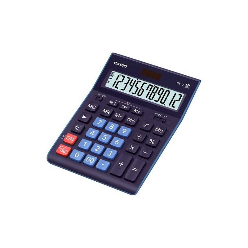 Kalkulator biurowy 209x155x34,7mm  CASIO GR-12-BU niebieski solarne+bateria LR44