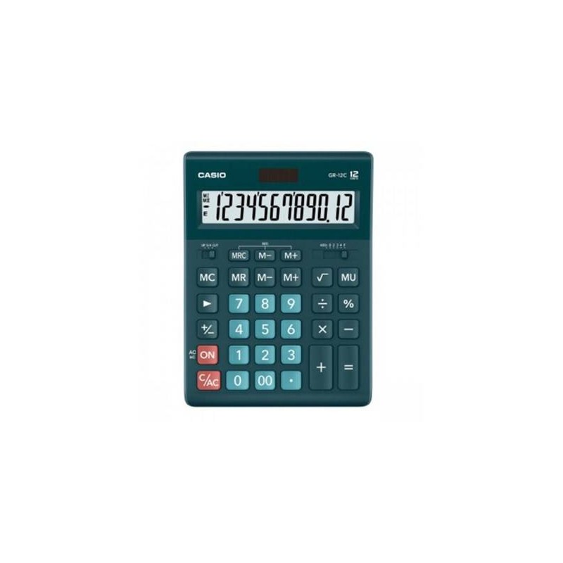 Kalkulator biurowy 209x155x34,7mm  CASIO GR-12C-DG zielony solarne+bateria LR44