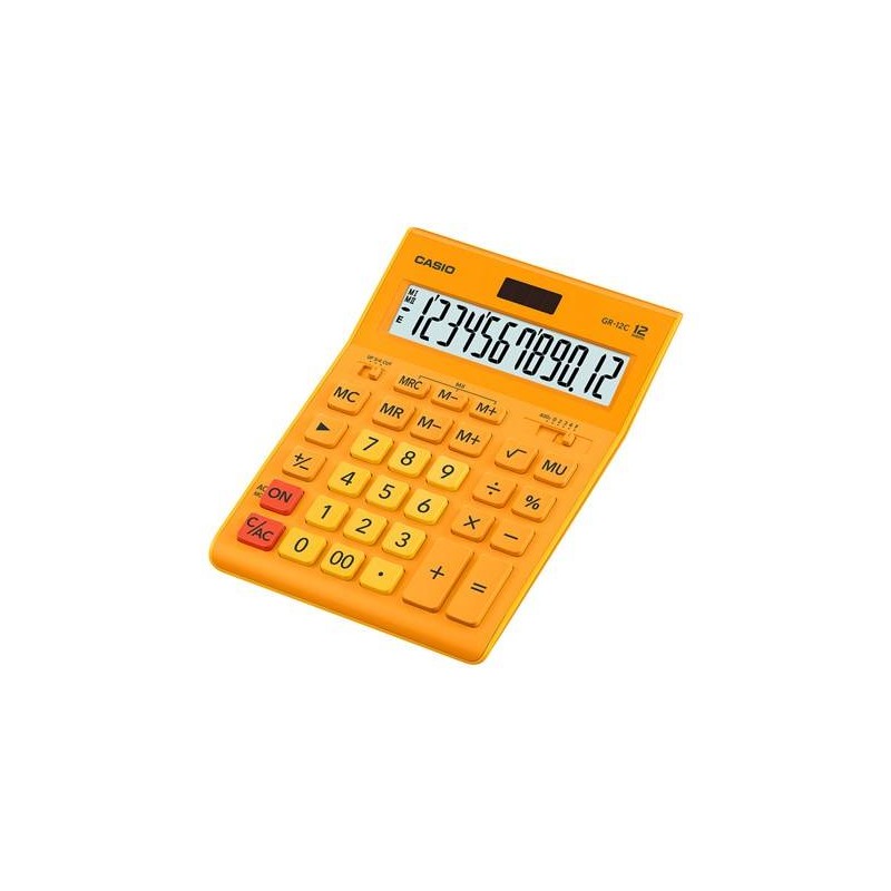 Kalkulator biurowy 209x155x34,7mm  CASIO GR-12C-RG pomarańczowy solarne+bateria LR44