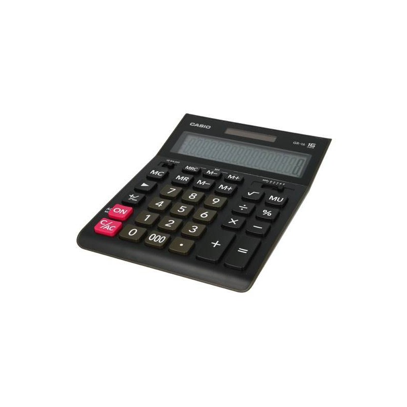 Kalkulator biurowy 209x155x34,7mm  CASIO GR-16 czarny solarne+bateria