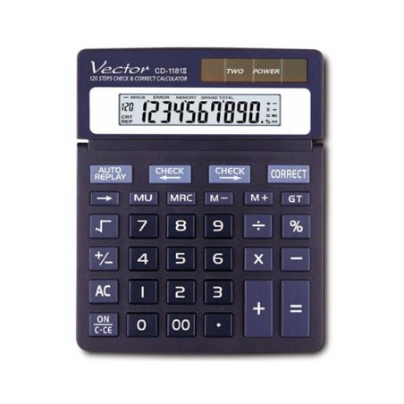 Kalkulator biurowy 151x120x20mm  VECTOR KAV CD-1181II czarny solarne+bateria LR54