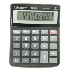 Kalkulator biurowy 130x103x32mm VECTOR KAV CD-1202 BLK czarny solarne+bateria LR54