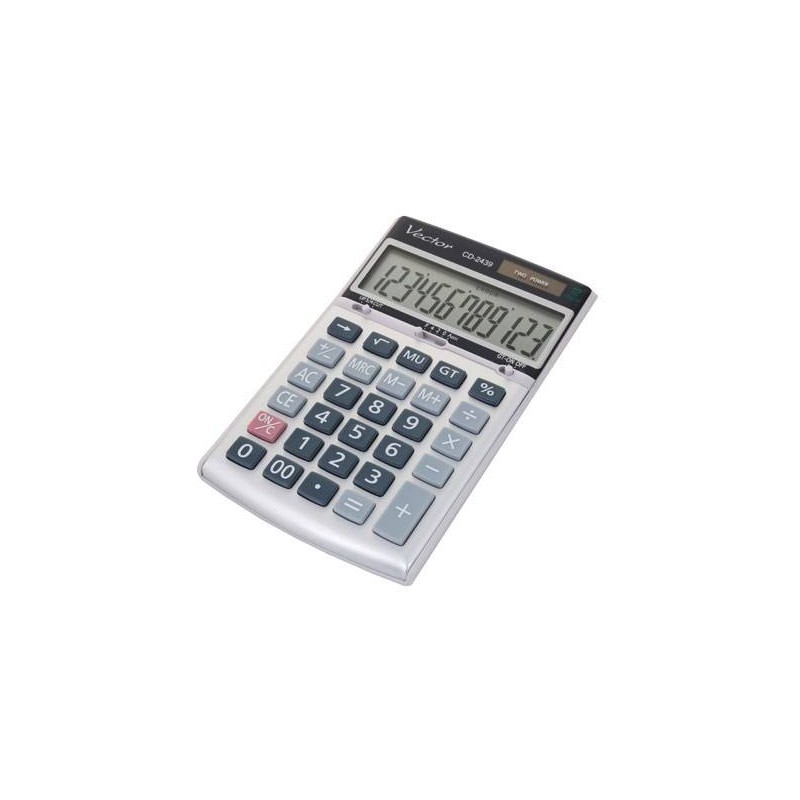 Kalkulator biurowy 165x105x25mm VECTOR KAV CD-2439 srebrny solarne+bateria LR44