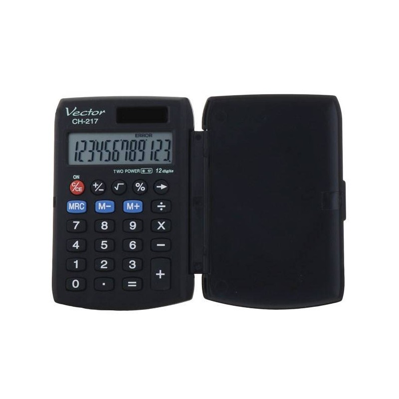 Kalkulator kieszonkowy 95x63x12mm VECTOR KAV CH-217 BLK czarny solarne+bateria LR54