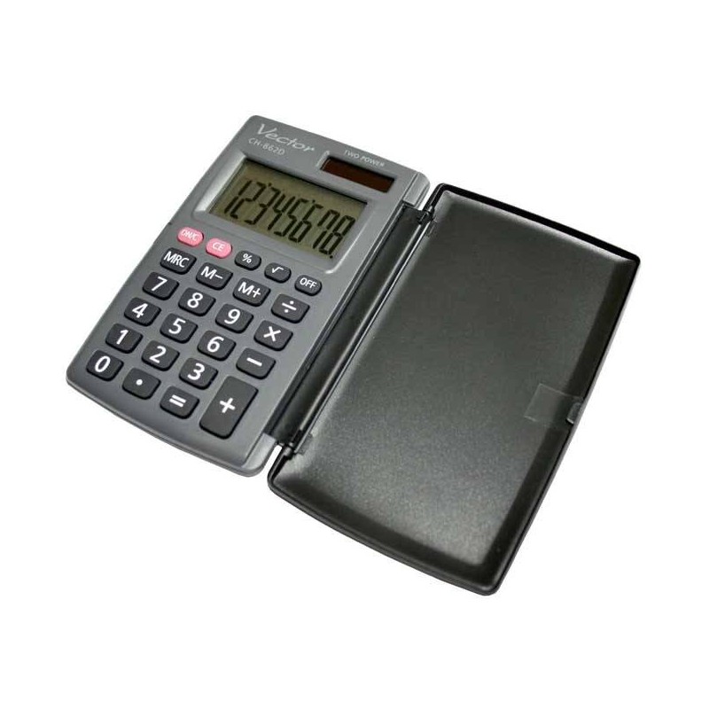 Kalkulator kieszonkowy 104x62.8x10.5mm VECTOR KAV CH-862D szary solarne+bateria LR54