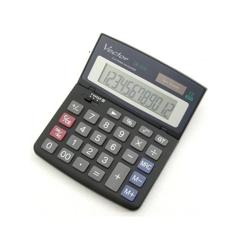 Kalkulator biurowy 135x112x12mm VECTOR KAV DK-215 BLK czarny solarne+bateria LR44