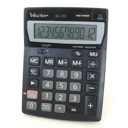 Kalkulator biurowy 137x103x32mm VECTOR KAV DK-222 czarny solarne+bateria LR54