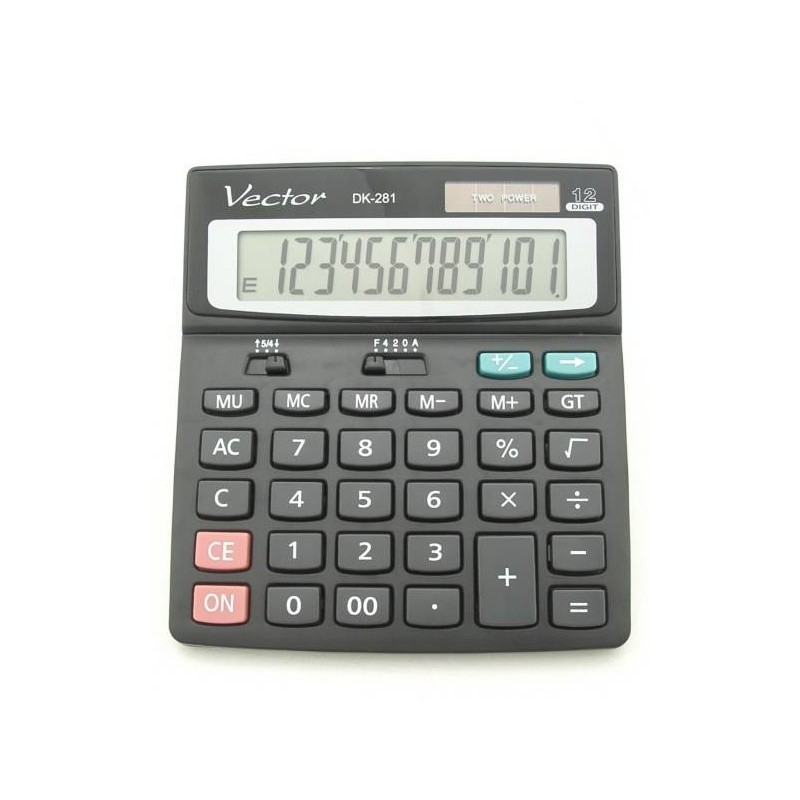 Kalkulator biurowy 138x150x35mm VECTOR KAV DK-281 BLK czarny solarne+bateria LR44