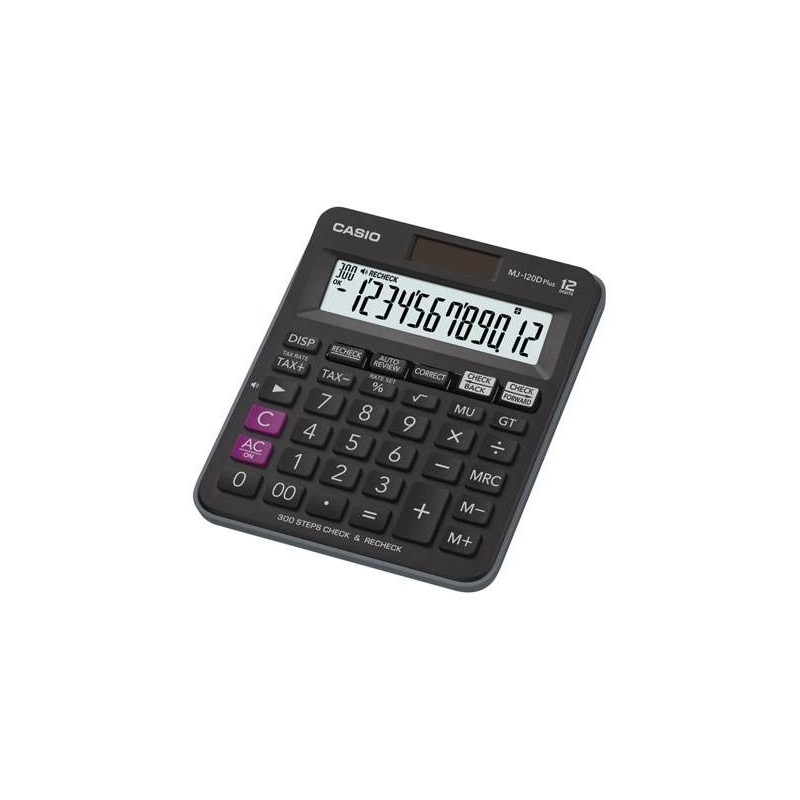 Kalkulator biurowy 148x126,5x28,6mm  CASIO MJ-120D PLUS czarny solarne+bateria LR44