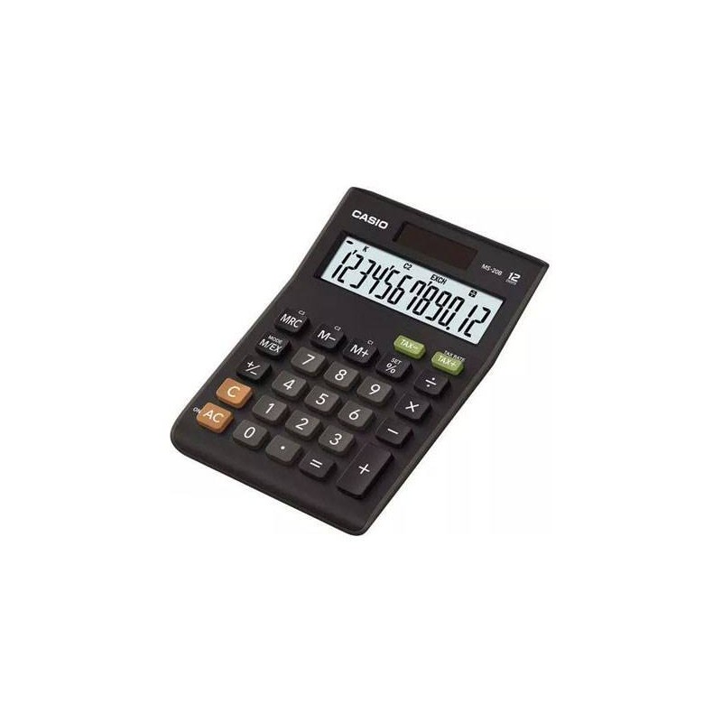 Kalkulator biurowy 147x103x29mm CASIO MS-20B-S czarny solarne+bateria LR1130