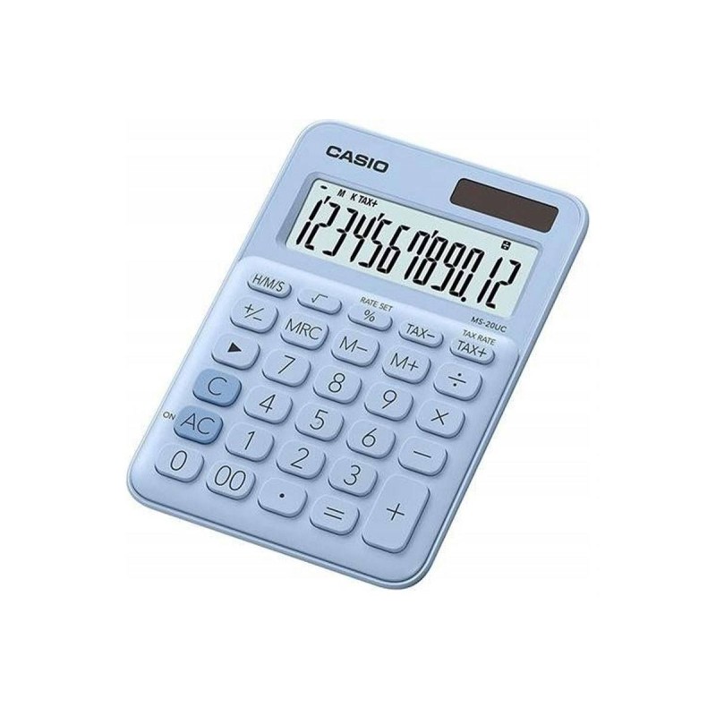 Kalkulator biurowy 149,5x105x22,8mm CASIO MS-20UC-LB BOX jasnoniebieski solarne+bateria LR1130