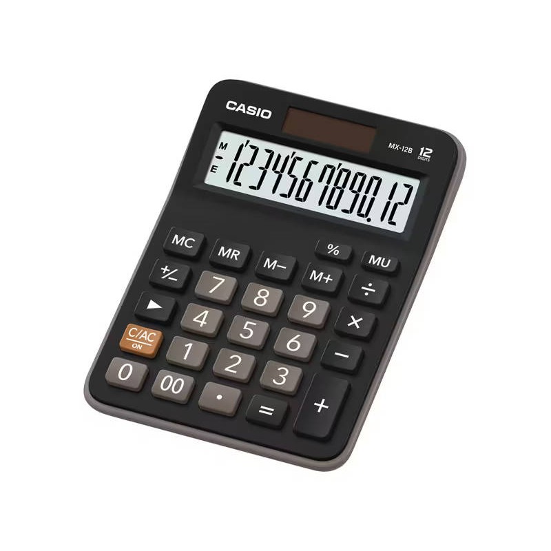 Kalkulator biurowy 147x106,5x29mm CASIO MX-12B czarny solarne+bateria LR1130