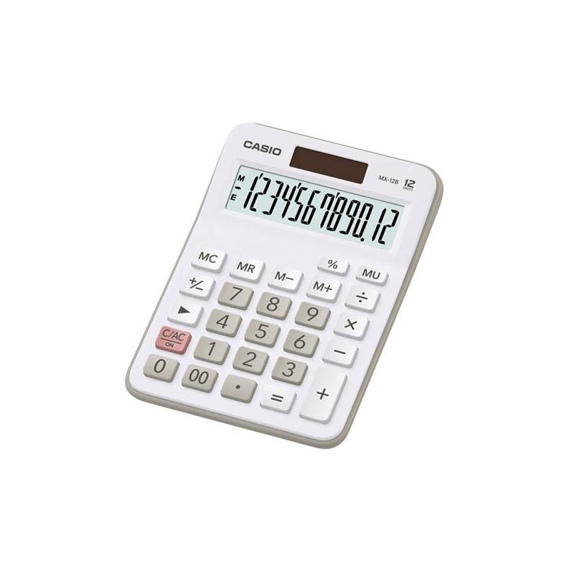 Kalkulator biurowy 147x106,5x29 mm CASIO MX-12B-WE biały solarne+bateria LR1130