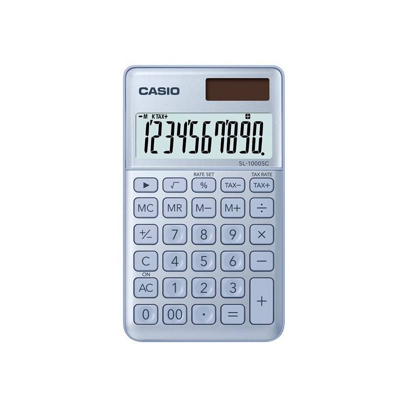 Kalkulator kieszonkowy 118,5x70x8,5mm CASIO SL-1000SC-BU-S jasnoniebieski solarne+bateria LR1130