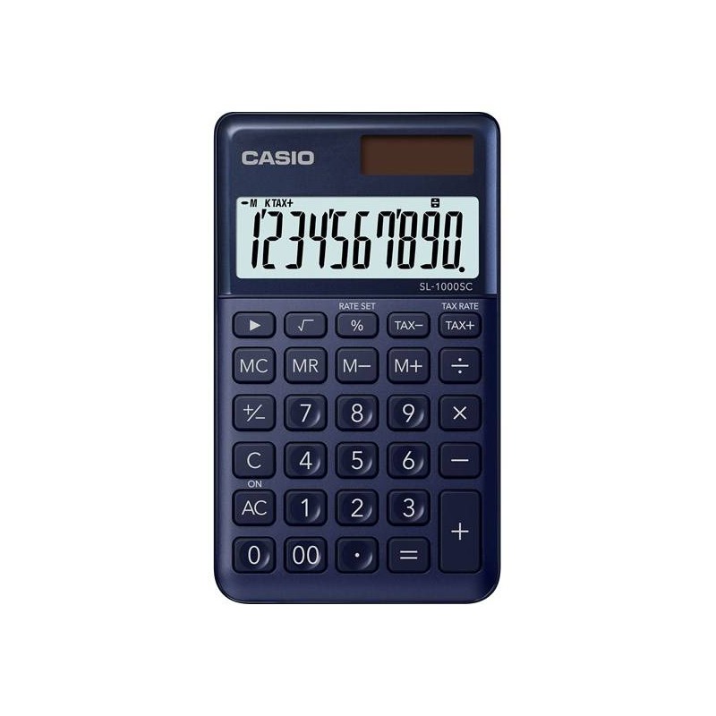 Kalkulator kieszonkowy 118,5x70x8,5mm CASIO SL-1000SC-NY BOX granatowy solarne+bateria LR1130
