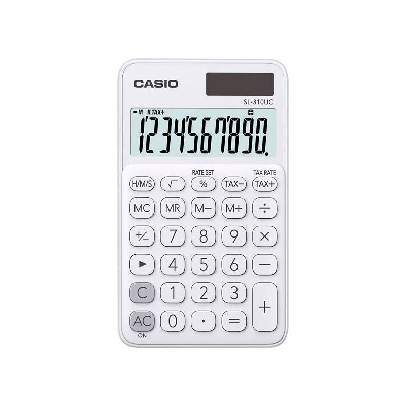 Kalkulator kieszonkowy 118x70x8,4mm CASIO SL-310UC-WE BOX biały solarne+bateria LR1130