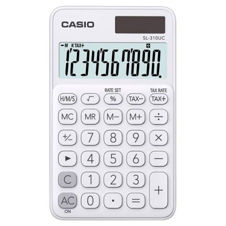 Kalkulator kieszonkowy 118x70x8,4mm CASIO SL-310UC-WE BOX biały solarne+bateria LR1130