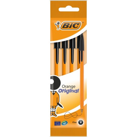 Długopis jednorazowy BIC ORANGE ORIGINAL FINE 8308531 czarny 0.8mm pomarańczowa obudowa 4szt