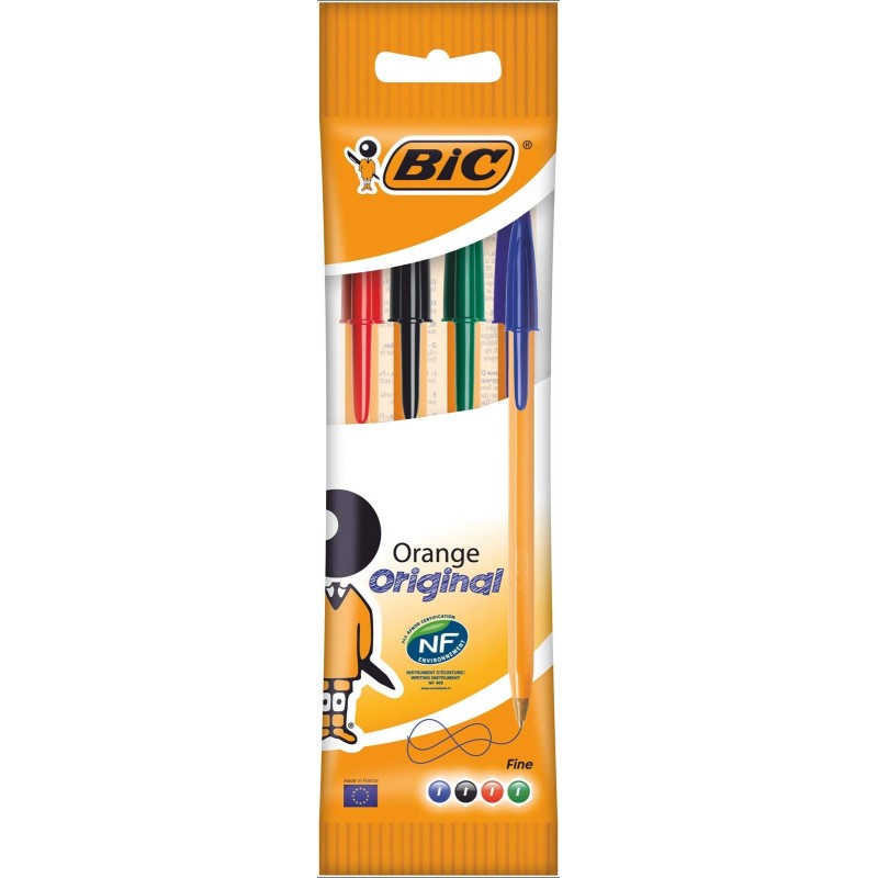 Długopis jednorazowy BIC ORANGE ORIGINAL FINE 8308541 mix 0.8mm pomarańczowa obudowa 4szt