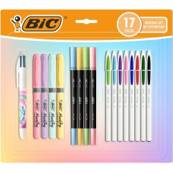 Zestaw długopis 4 Colours Decors Tie Dye 4 zakreślacze Highlighter Grip Pastel BIC KIDS PASTEL 503836 4 pastelowe pisaki Inten