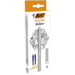 Długopis BIC CRISTAL RE'NEW METAL 997202 niebieski 1.0mm matowa srebrna obudowa + 2 wkłady