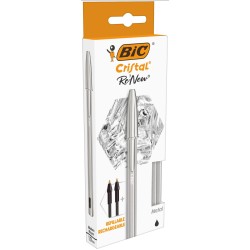 Długopis BIC CRISTAL RE'NEW METAL 997201 czarny 1.0mm matowa srebrna obudowa + 2 wkłady