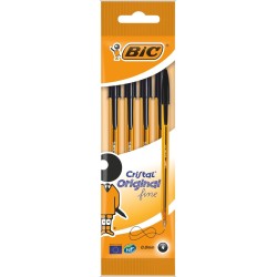 Długopis jednorazowy BIC CRISTAL ORIGINAL FINE 872726 czarny 0.8mm przezroczysta pomarańczowa obudowa 4szt