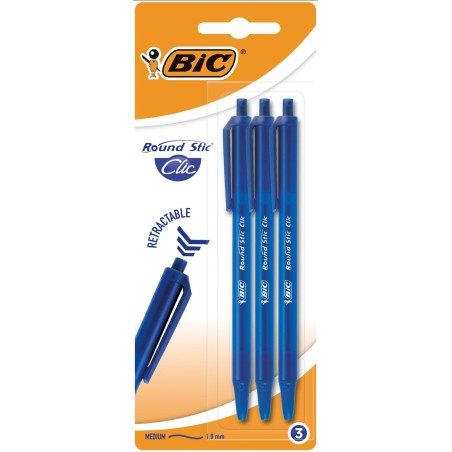 Długopis jednorazowy BIC ROUND STIC CLIC 926374 niebieski 1.0mm niebieska obudowa blister 3szt